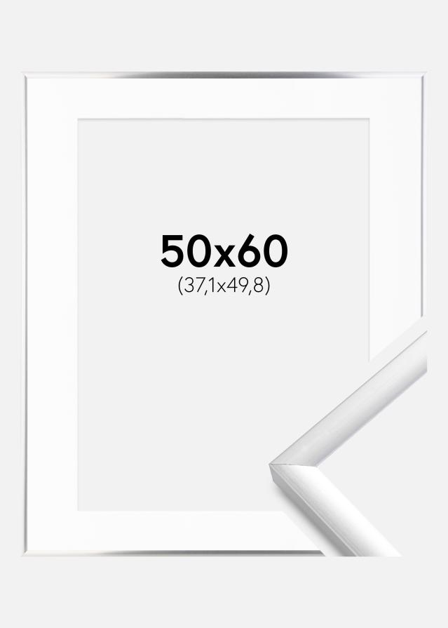 Ram med passepartou Fotolijst New Lifestyle Zilver 50x60 cm - Passe-partout Wit 15x20 inches