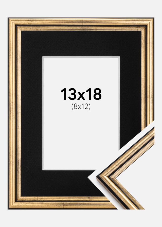 Ram med passepartou Fotolijst Horndal Goud 13x18 cm - Passe-partout Zwart 9x13 cm