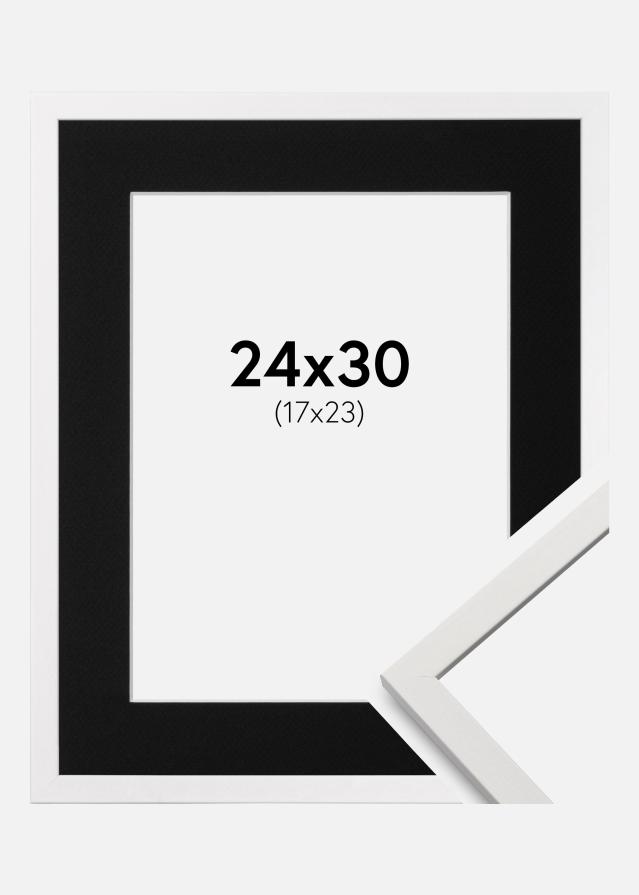 Ram med passepartou Fotolijst Edsbyn Wit 24x30 cm - Passe-partout Zwart 18x24 cm