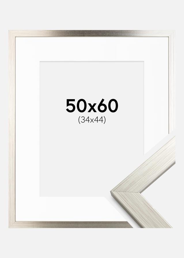 Ram med passepartou Fotolijst Silver Wood 50x60 cm - Passe-partout Wit 35x45 cm