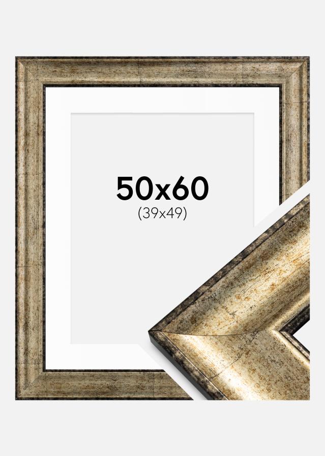 Ram med passepartou Fotolijst Saltsjöbaden Antiek goud 50x60 cm - Passe-partout Wit 40x50 cm