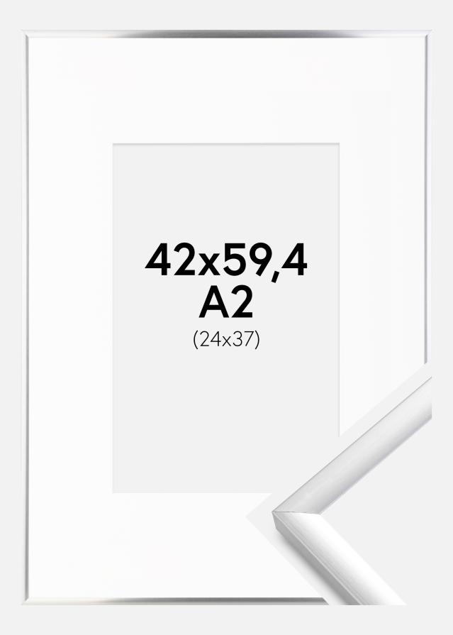 Ram med passepartou Fotolijst New Lifestyle Zilver 42x59,4 cm (A2) - Passe-partout Wit 25x38 cm
