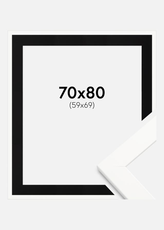 Ram med passepartou Fotolijst Trendline Wit 70x80 cm - Passe-partout Zwart 60x70 cm