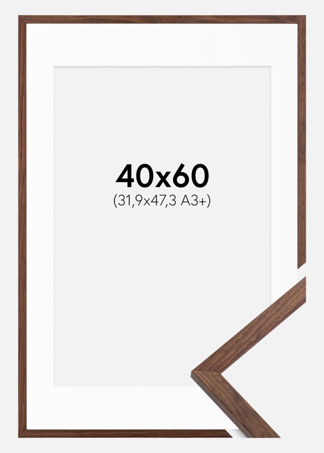 Ram med passepartou Fotolijst Galant Walnoot 40x60 cm - Passe-partout Wit 32,9x48,3 cm (A3+)