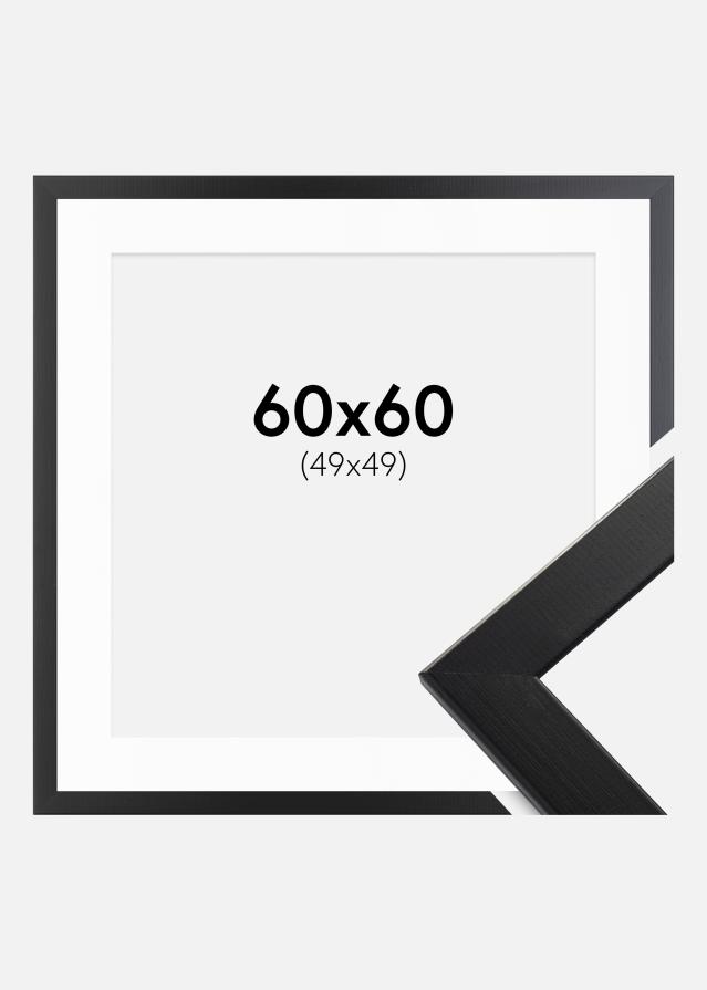 Ram med passepartou Fotolijst Trendline Zwart 60x60 cm - Passe-partout Wit 50x50 cm