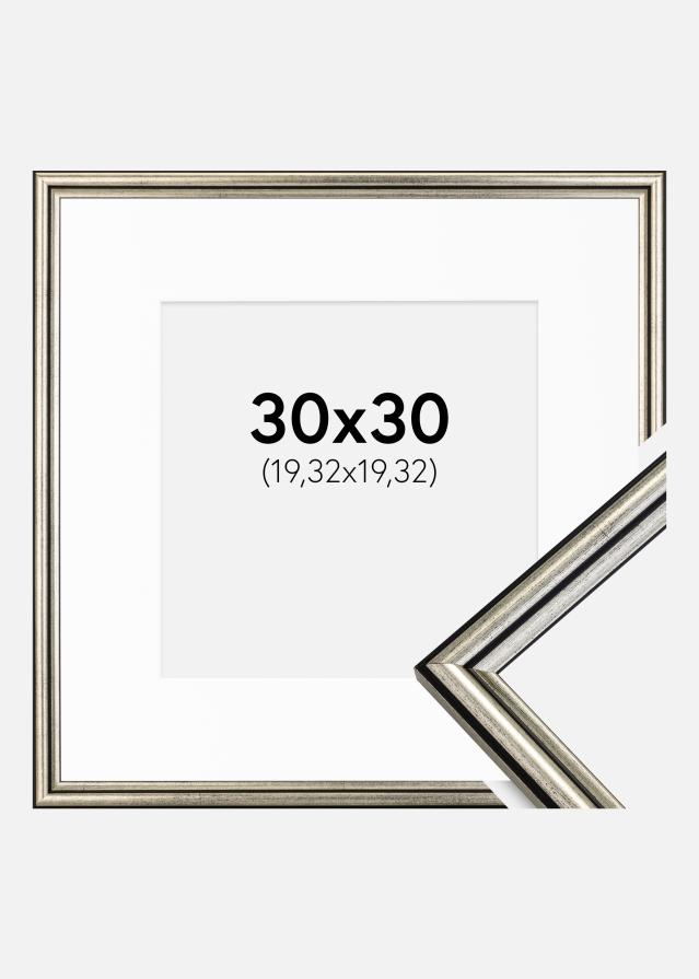 Ram med passepartou Fotolijst Horndal Zilver 30x30 cm - Passe-partout Wit 8x8 inches
