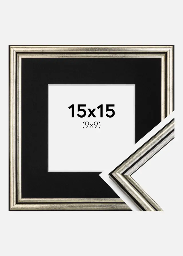 Ram med passepartou Fotolijst Horndal Zilver 15x15 cm - Passe-partout Zwart 10x10 cm