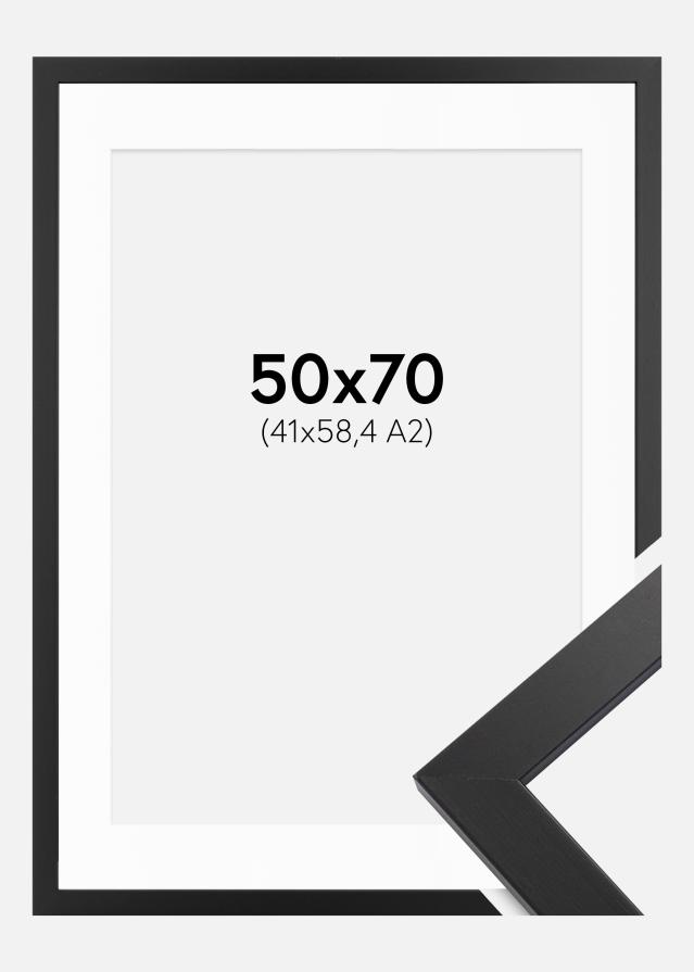 Ram med passepartou Fotolijst Black Wood 50x70 cm - Passe-partout Wit 42x59,4 cm (A2)
