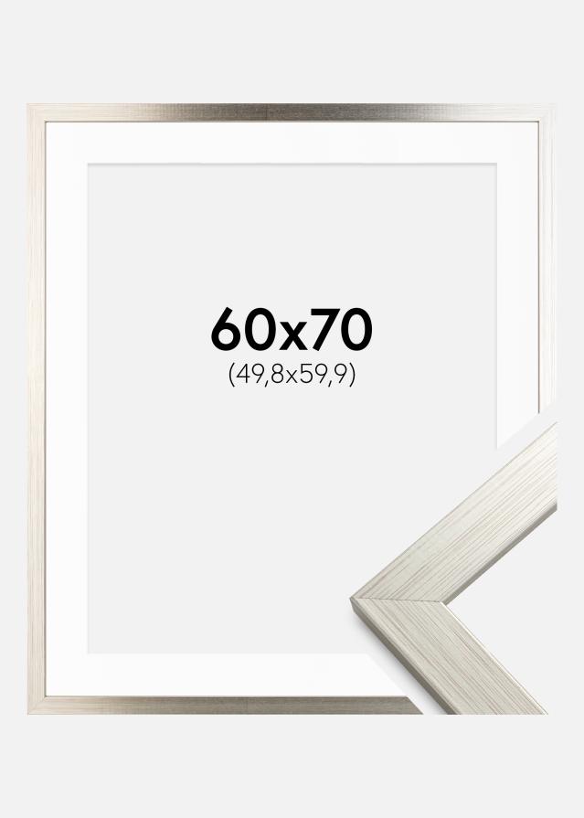 Ram med passepartou Fotolijst Silver Wood 60x70 cm - Passe-partout Wit 20x24 inches