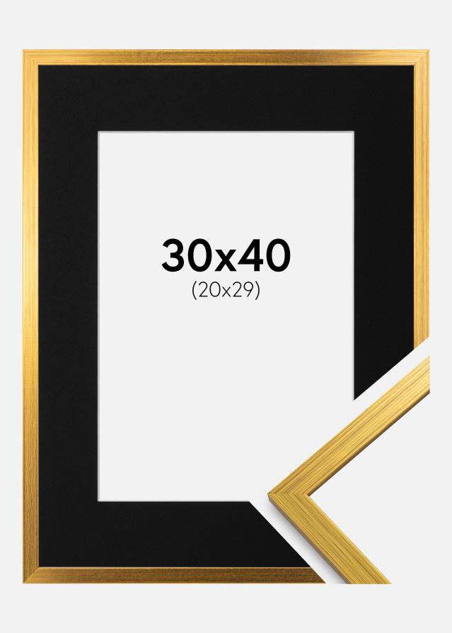 Ram med passepartou Fotolijst Edsbyn Goud 30x40 cm - Passe-partout Zwart 21x30 cm