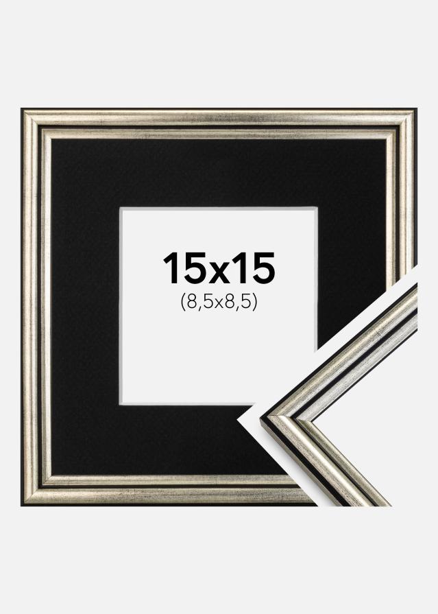 Ram med passepartou Fotolijst Horndal Zilver 15x15 cm - Passe-partout Zwart 9x9 cm