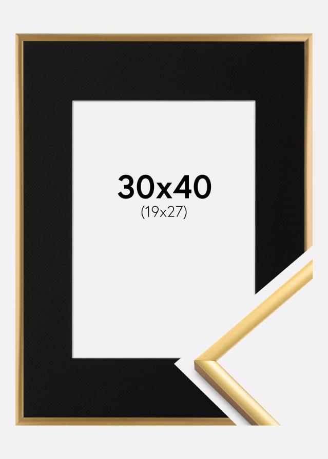 Ram med passepartou Fotolijst New Lifestyle Shiny Gold 30x40 cm - Passe-partout Zwart 20x28 cm