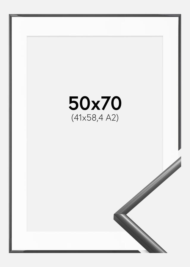Ram med passepartou Fotolijst New Lifestyle Donkergrijs 50x70 cm - Passe-partout Wit 42x59,4 cm (A2)