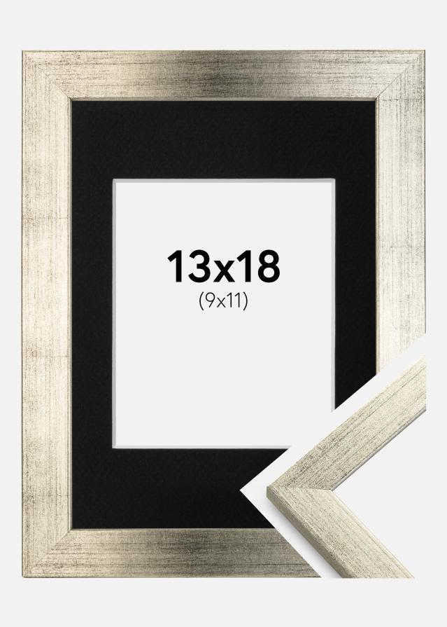 Ram med passepartou Fotolijst Stilren Zilver 13x18 cm - Passe-partout Zwart 10x12 cm