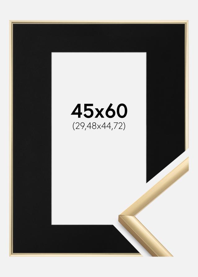 Ram med passepartou Fotolijst New Lifestyle Goud 45x60 cm - Passe-partout Zwart 12x18 inches