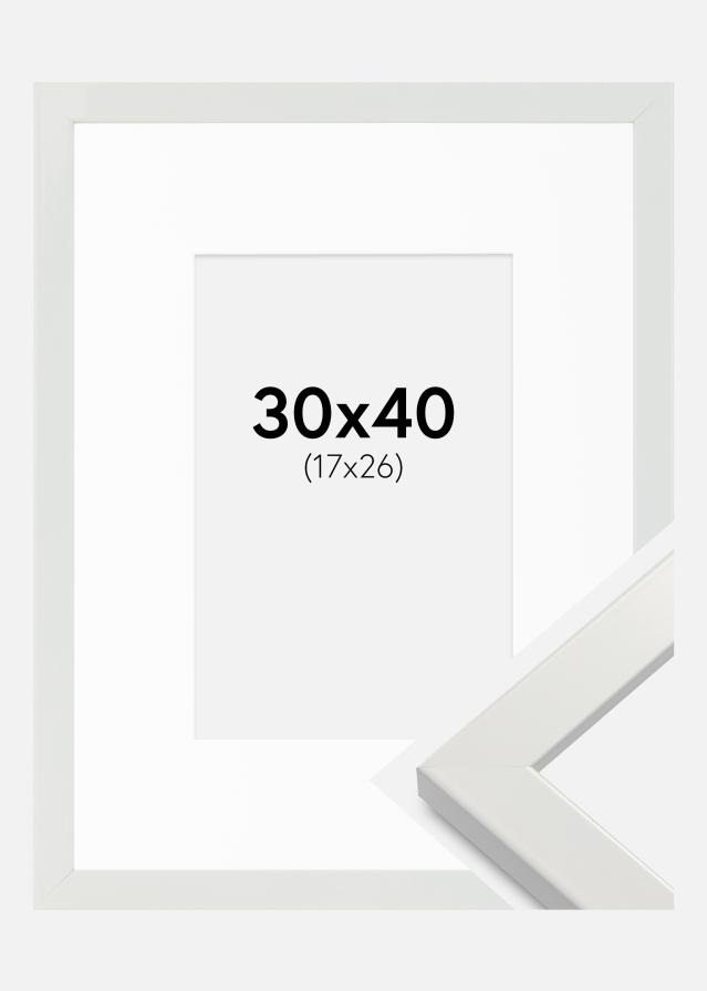 Ram med passepartou Fotolijst White Wood Glossy 30x40 cm - Passe-partout Wit 18x27 cm
