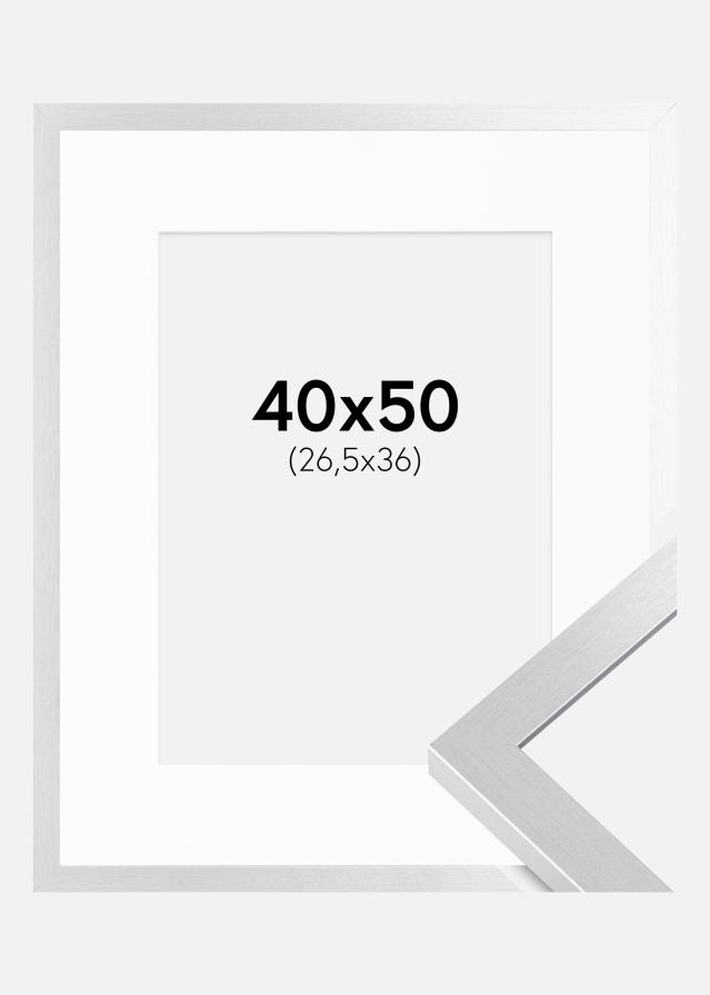 Ram med passepartou Fotolijst Selection Zilver 40x50 cm - Passe-partout Wit 27,5x37 cm