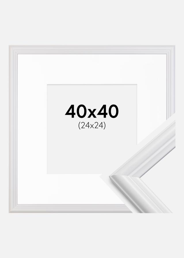 Ram med passepartou Fotolijst Siljan Wit 40x40 cm - Passe-partout Wit 25x25 cm