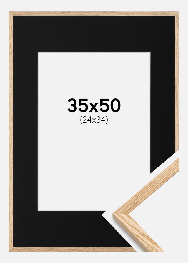 Ram med passepartou Fotolijst Smal Eikenhout 35x50 cm - Passe-partout Zwart 25x35 cm