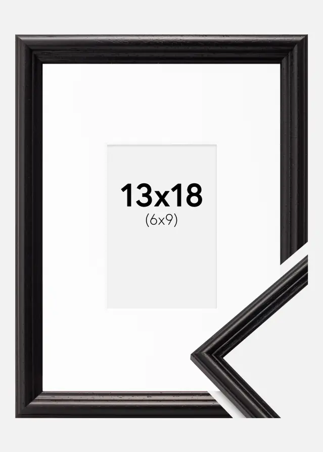 Ram med passepartou Fotolijst Horndal Zwart 13x18 cm - Passe-partout Wit 7x10 cm