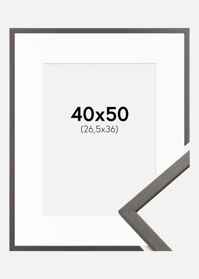 Ram med passepartou Fotolijst Edsbyn Grafiet 40x50 cm - Passe-partout Wit 27,5x37 cm