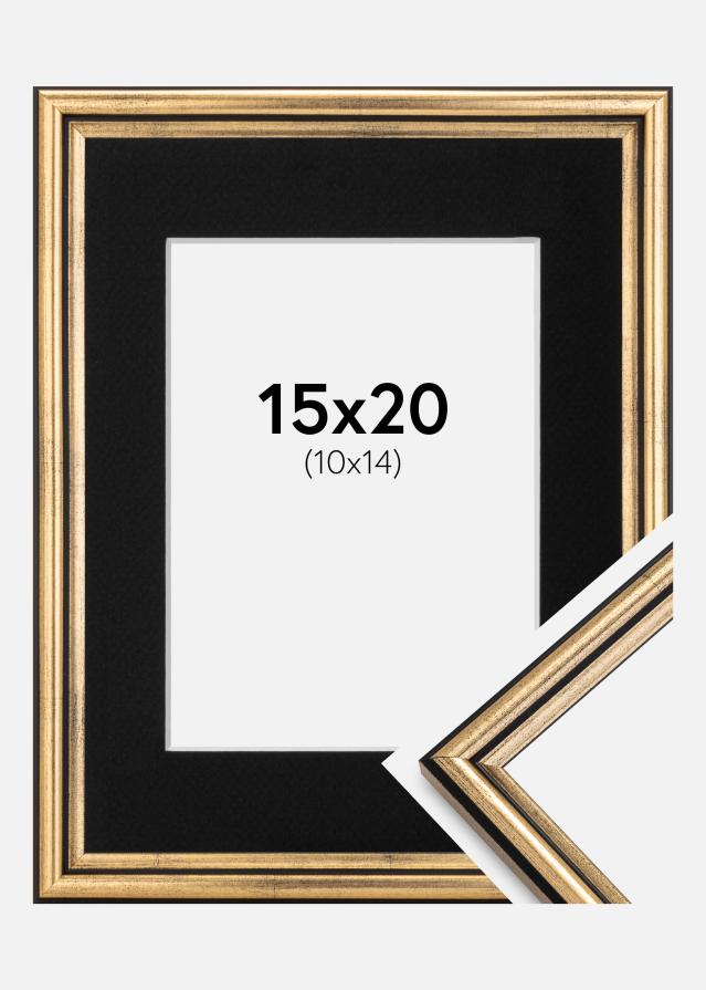 Ram med passepartou Fotolijst Horndal Goud 15x20 cm - Passe-partout Zwart 11x15 cm