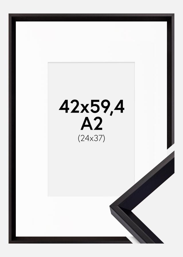 Ram med passepartou Fotolijst Globe Zwart 42x59,4 cm (A2) - Passe-partout Wit 25x38 cm