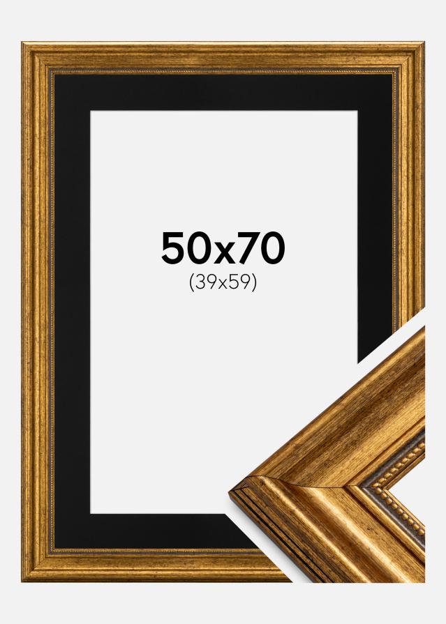 Ram med passepartou Fotolijst Rokoko Goud 50x70 cm - Passe-partout Zwart 40x60 cm
