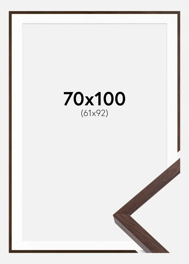 Ram med passepartou Fotolijst E-Line Walnoot 70x100 cm - Passe-partout Wit 62x93 cm
