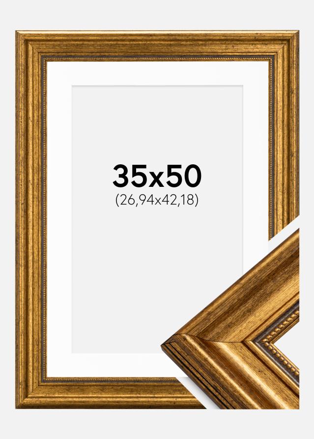 Ram med passepartou Fotolijst Rokoko Goud 35x50 cm - Passe-partout Wit 11x17 inches