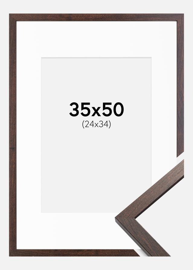 Ram med passepartou Fotolijst Trendy Walnoot 35x50 cm - Passe-partout Wit 25x35 cm
