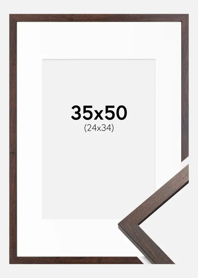 Ram med passepartou Fotolijst Trendy Walnoot 35x50 cm - Passe-partout Wit 25x35 cm