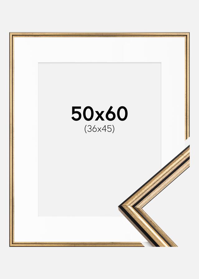 Ram med passepartou Fotolijst Horndal Goud 50x60 cm - Passe-partout Wit 37x46 cm