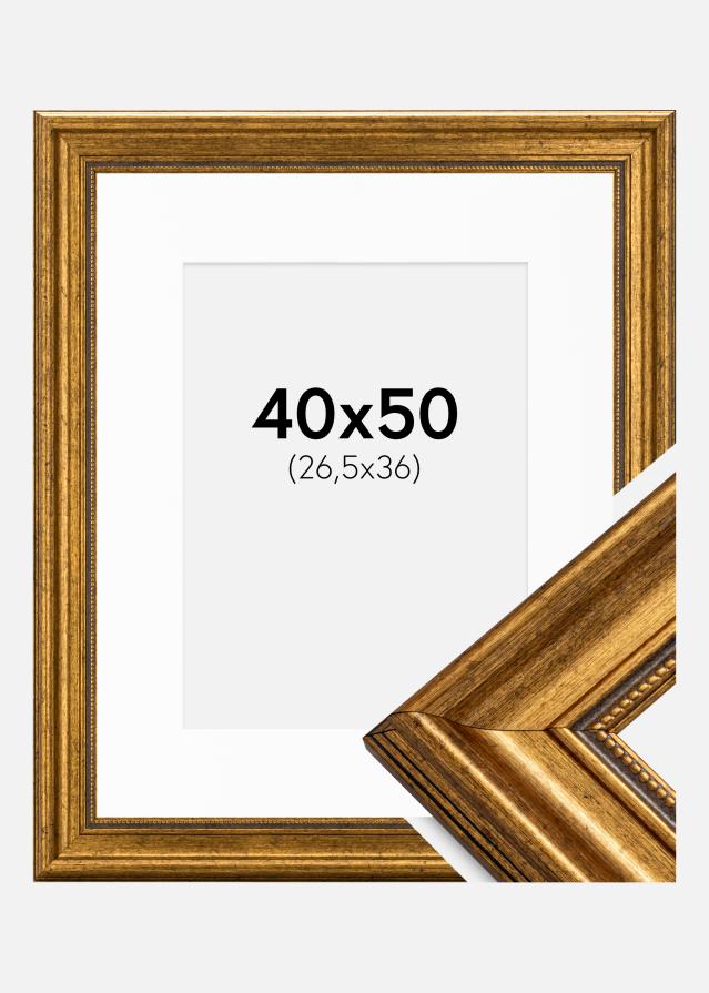 Ram med passepartou Fotolijst Rokoko Goud 40x50 cm - Passe-partout Wit 27,5x37 cm