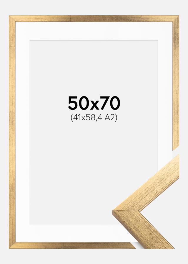 Ram med passepartou Fotolijst Stilren Goud 50x70 cm - Passe-partout Wit 42x59,4 cm (A2)