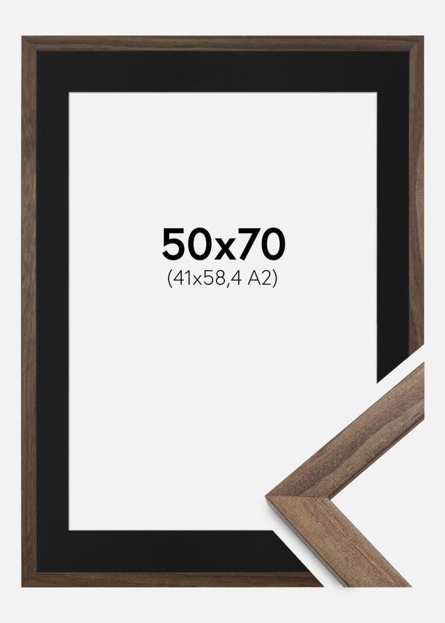 Ram med passepartou Fotolijst Stilren Walnoot 50x70 cm - Passe-partout Zwart 42x59,4 cm (A2)