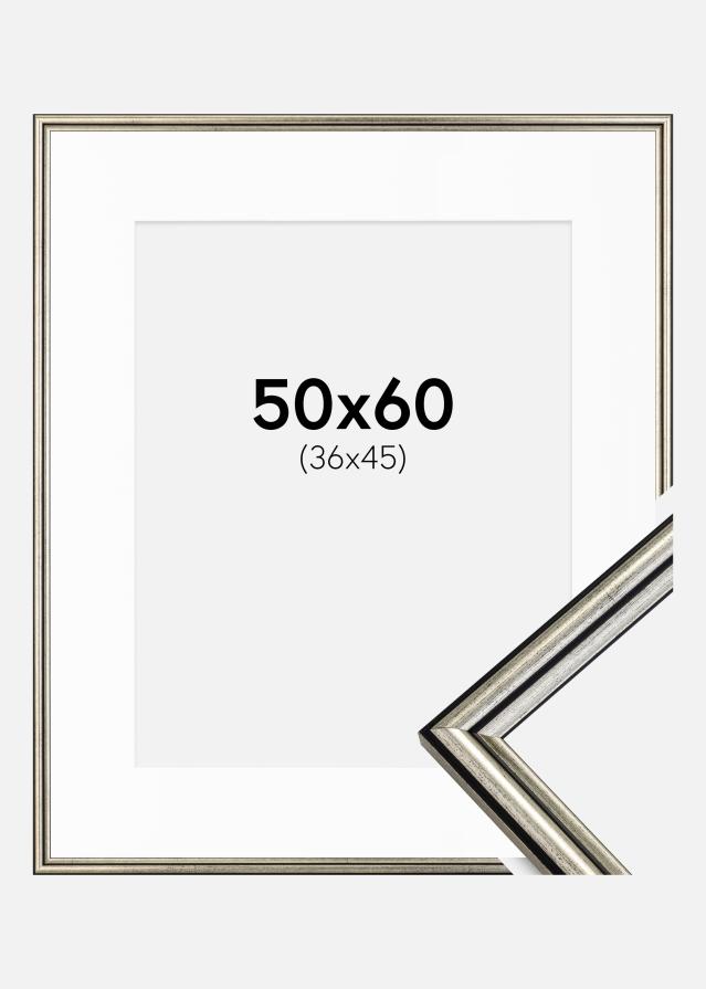 Ram med passepartou Fotolijst Horndal Zilver 50x60 cm - Passe-partout Wit 37x46 cm