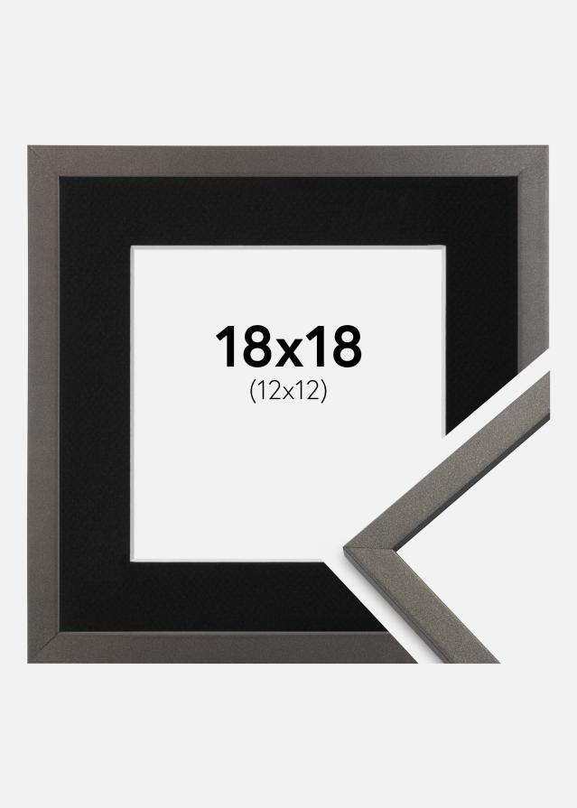 Ram med passepartou Fotolijst Edsbyn Grafiet 18x18 cm - Passe-partout Zwart 13x13 cm