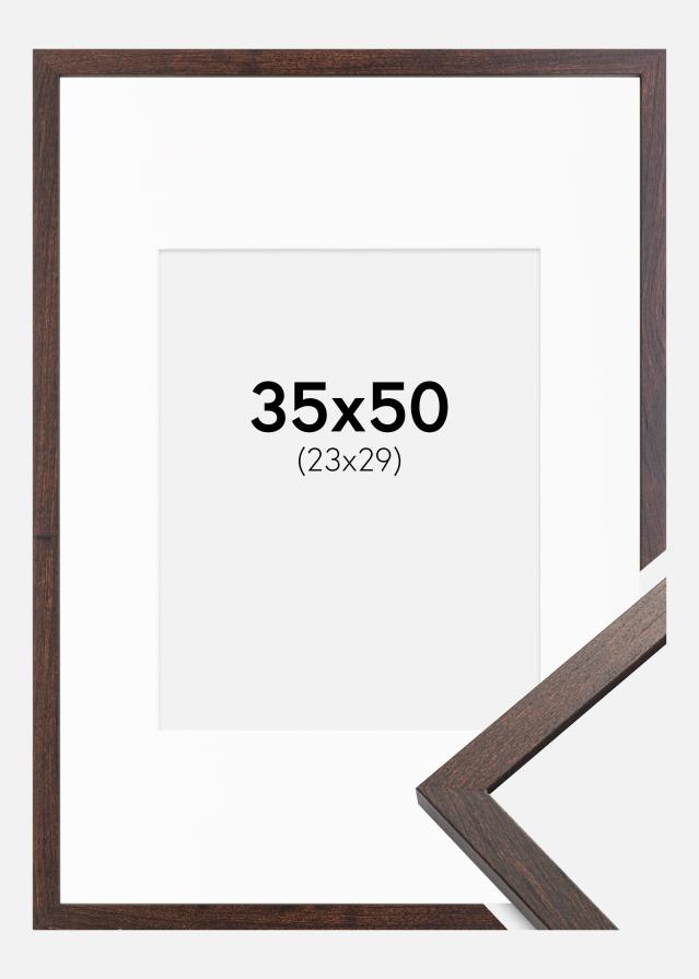 Ram med passepartou Fotolijst Trendy Walnoot 35x50 cm - Passe-partout Wit 24x30 cm