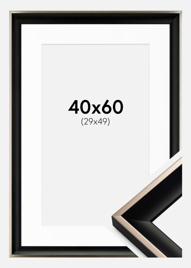Ram med passepartou Fotolijst Öjaren Zwart-Zilver 40x60 cm - Passe-partout Wit 30x50 cm