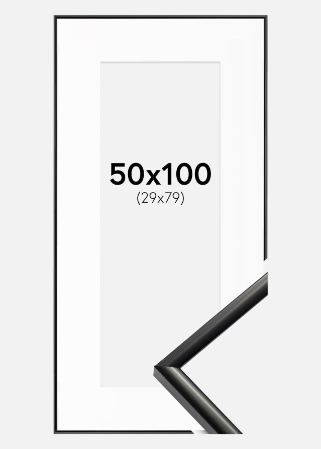 Ram med passepartou Fotolijst New Lifestyle Zwart 50x100 cm - Passe-partout Wit 30x80 cm