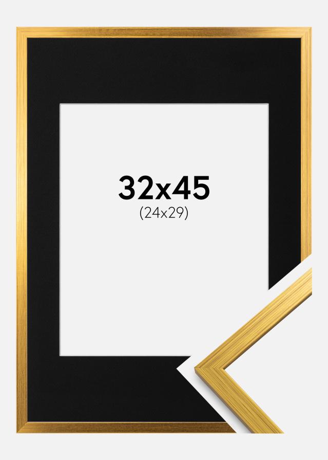 Ram med passepartou Fotolijst Edsbyn Goud 32x45 cm - Passe-partout Zwart 25x30 cm