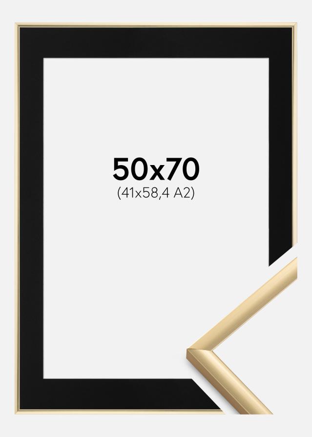 Ram med passepartou Fotolijst New Lifestyle Goud 50x70 cm - Passe-partout Zwart 42x59,4 cm (A2)