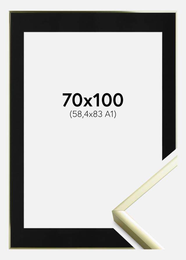 Ram med passepartou Fotolijst Poster Frame Aluminium Gold 70x100 cm - Passe-partout Zwart 59,4x84 cm