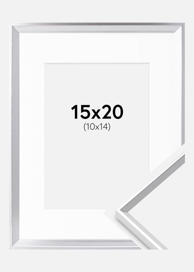 Ram med passepartou Fotolijst Desire Zilver 15x20 cm - Passe-partout Wit 11x15 cm