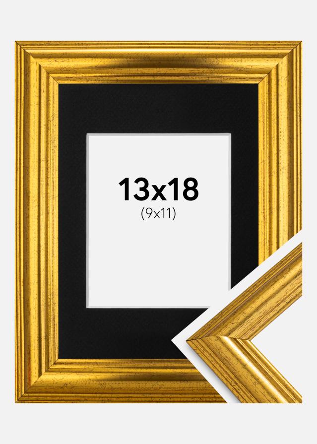 Ram med passepartou Fotolijst Västkusten Goud 13x18 cm - Passe-partout Zwart 10x12 cm