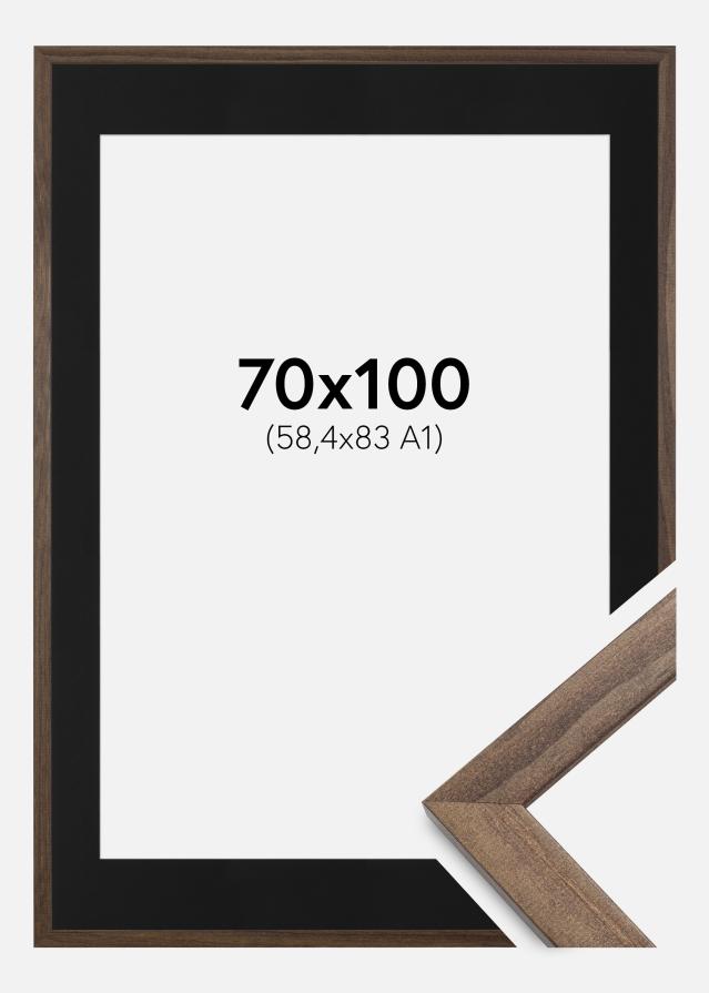 Ram med passepartou Fotolijst Stilren Walnoot 70x100 cm - Passe-partout Zwart 59,4x84 cm (A1)