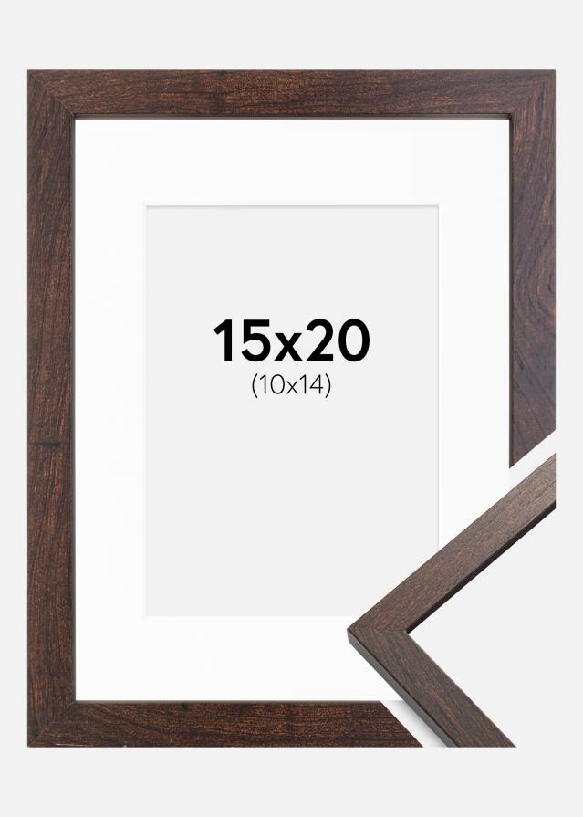Ram med passepartou Fotolijst Trendy Walnoot 15x20 cm - Passe-partout Wit 11x15 cm