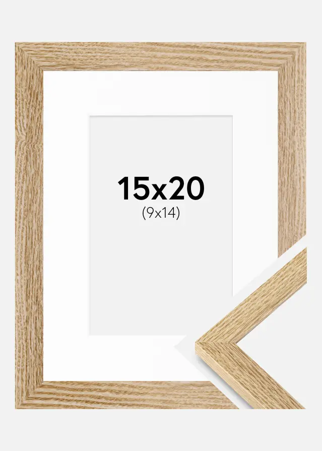 Ram med passepartou Fotolijst Selection Eiken 15x20 cm - Passe-partout Wit 10x15 cm