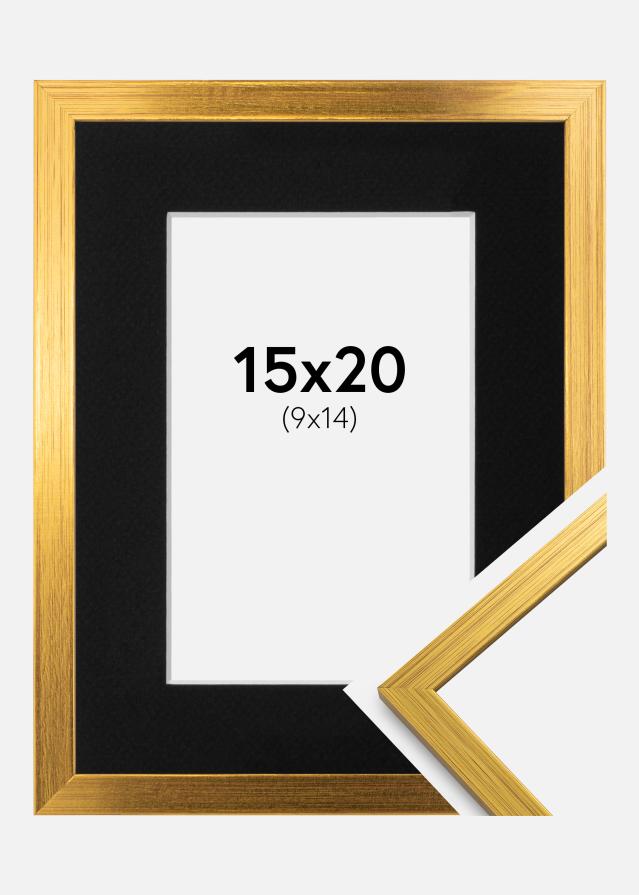 Ram med passepartou Fotolijst Edsbyn Goud 15x20 cm - Passe-partout Zwart 10x15 cm